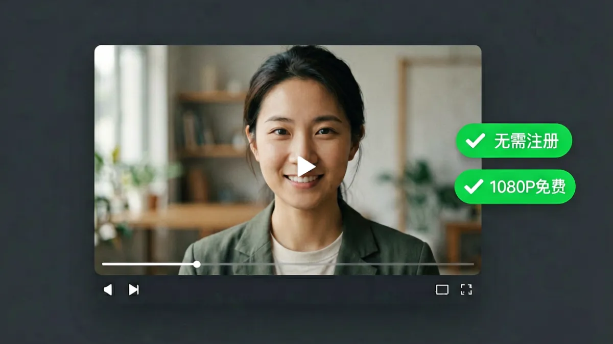无需注册的免费高清视频网站截图，1080P播放按钮与免费标识清晰展示